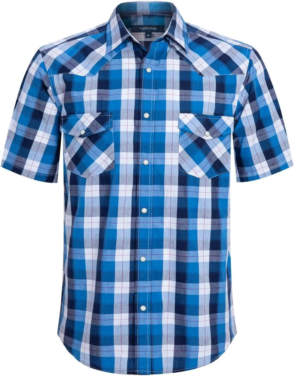 Mens Short Sleeve Western Shirts with Pearl Snap Button Up Casual Regular Fit Plaid Shirts