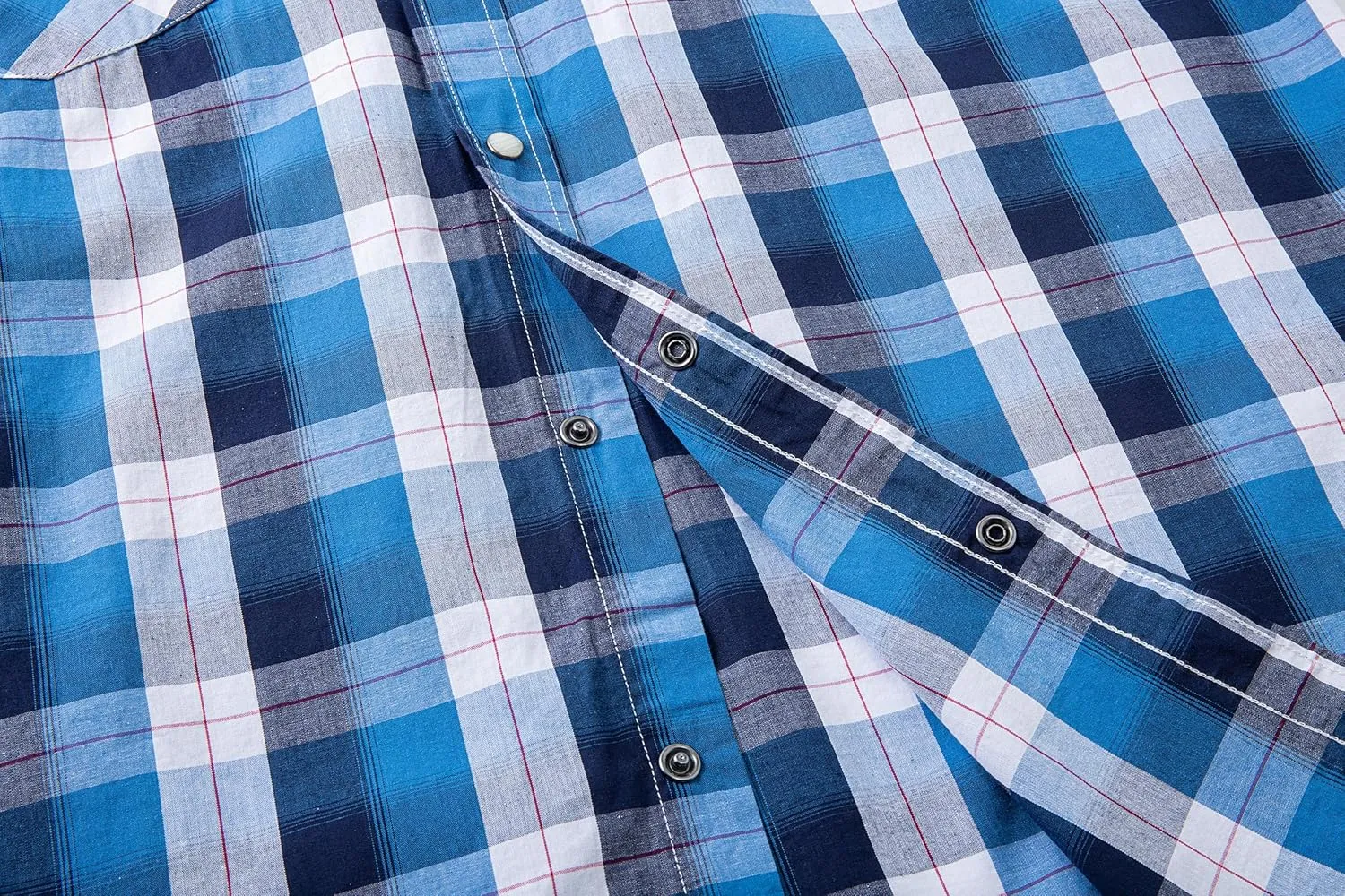 Mens Short Sleeve Western Shirts with Pearl Snap Button Up Casual Regular Fit Plaid Shirts