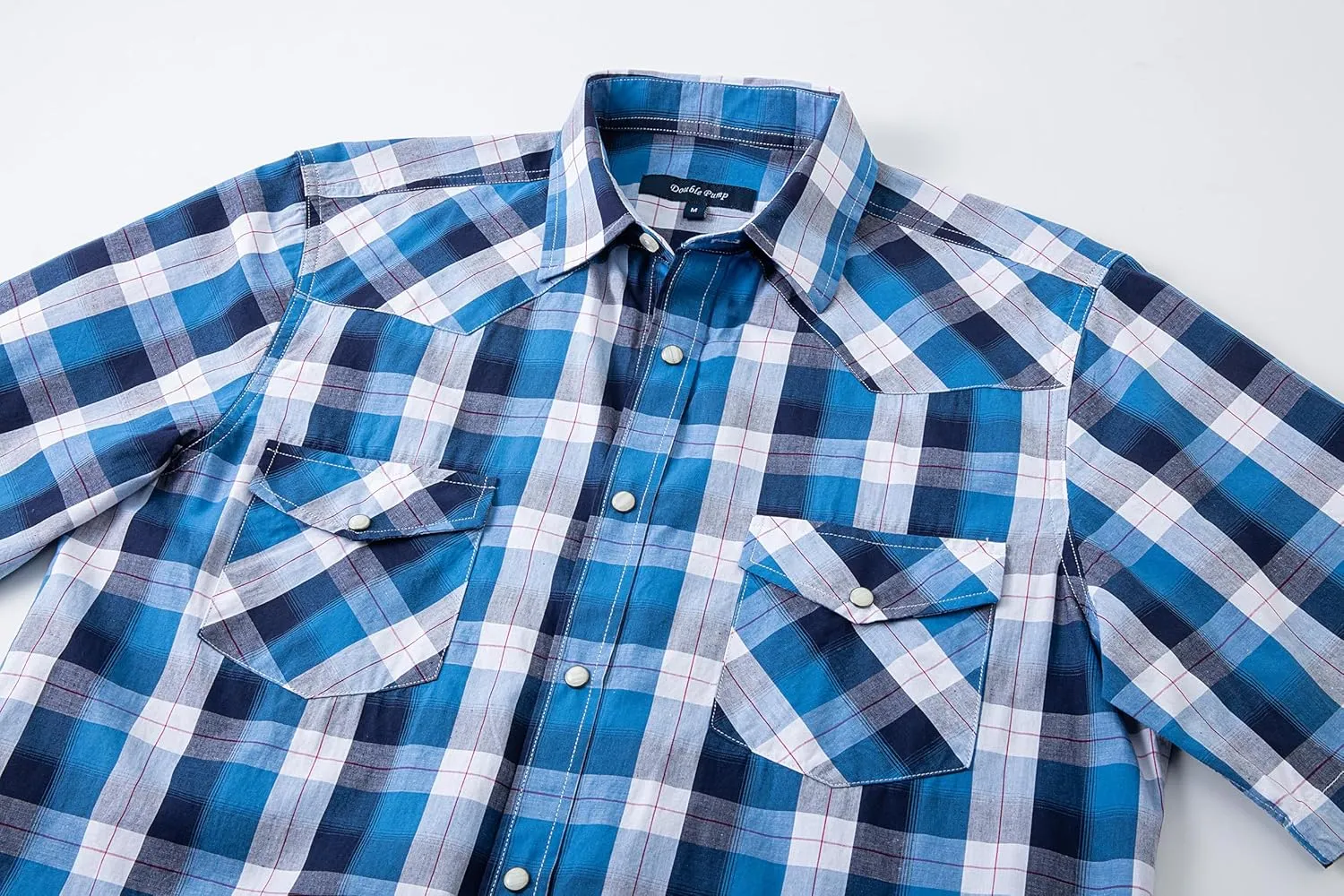 Mens Short Sleeve Western Shirts with Pearl Snap Button Up Casual Regular Fit Plaid Shirts