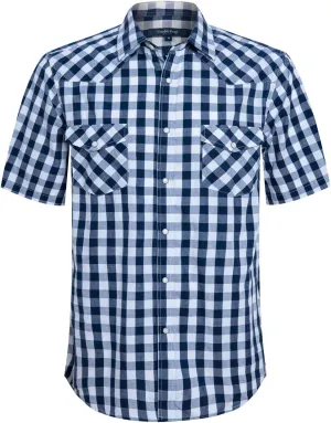 Mens Short Sleeve Western Shirts with Pearl Snap Button Up Casual Regular Fit Plaid Shirts