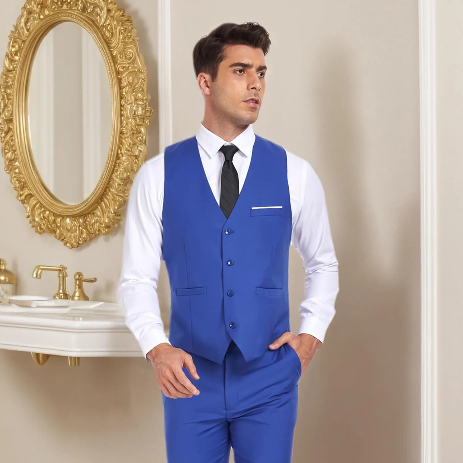 Men's Suit Vest Business Formal Dress Vests for Men Solid Color Casual Wedding Tuxedo Waistcoat