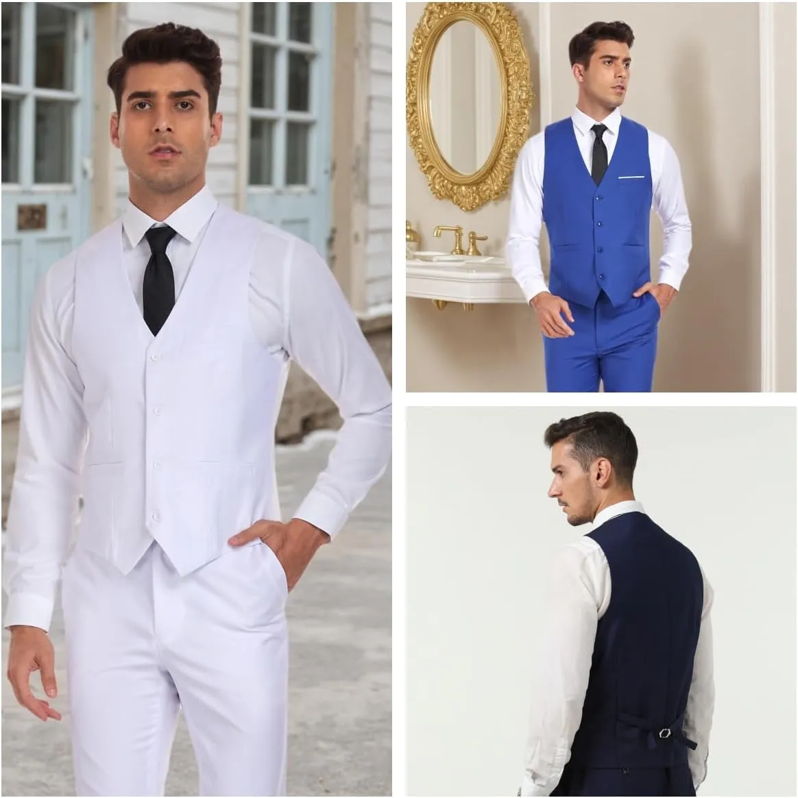 Men's Suit Vest Business Formal Dress Vests for Men Solid Color Casual Wedding Tuxedo Waistcoat