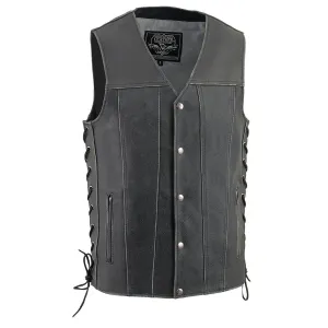 Milwaukee Leather MLM3521 Men's Distress Grey Leather Vest - V-Neck