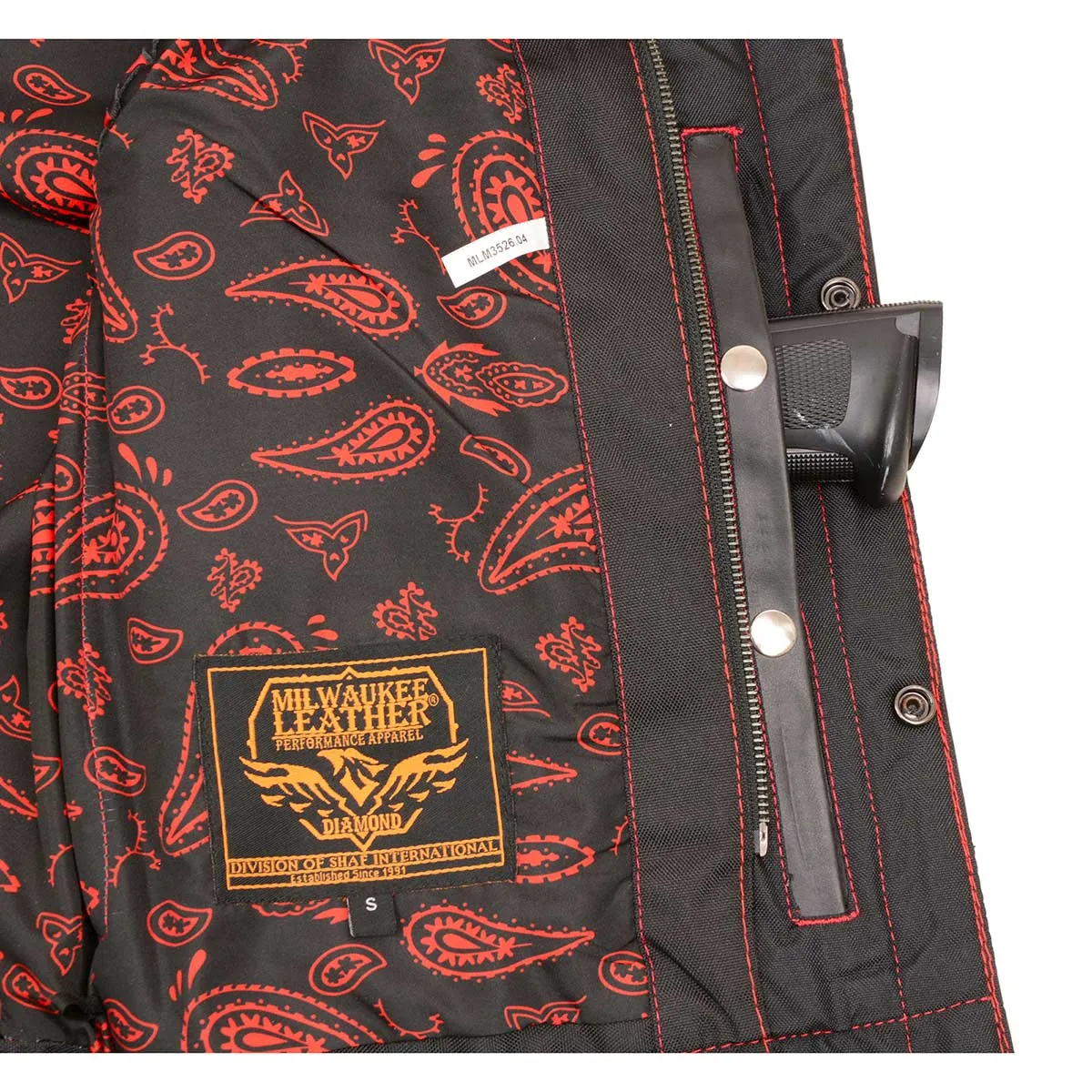 Milwaukee Leather MLM3526 Men's Black 'Paisley' Accented Red Stitching