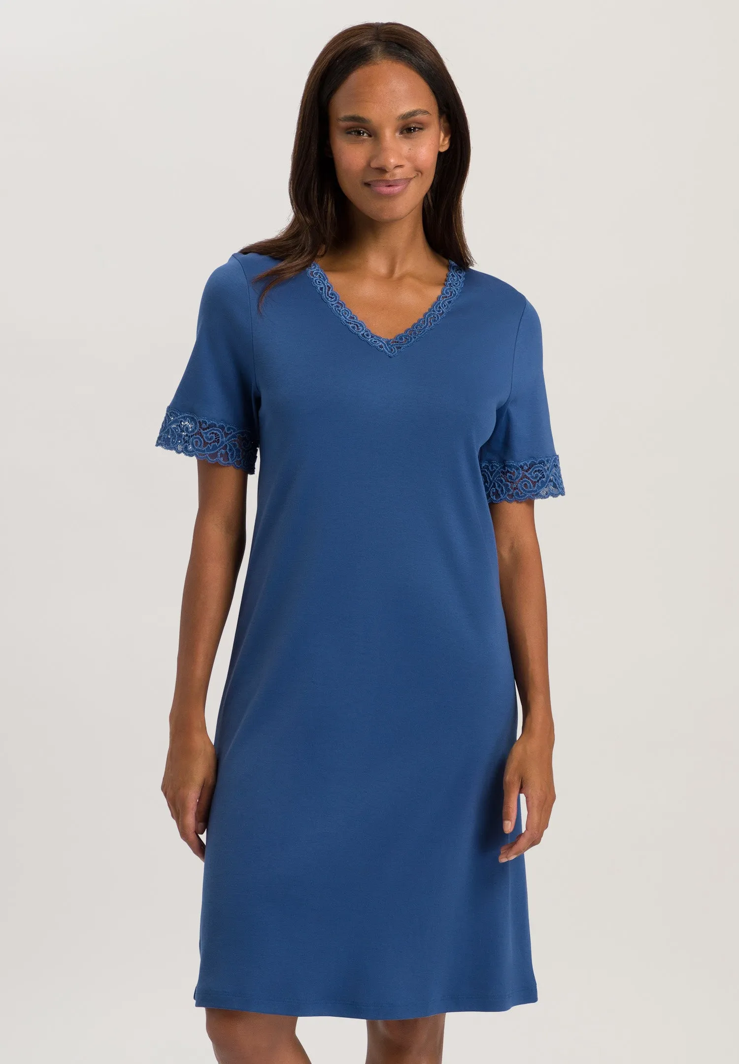 Moments Lace Trim Cotton Nightgown | True Navy 77040-2604