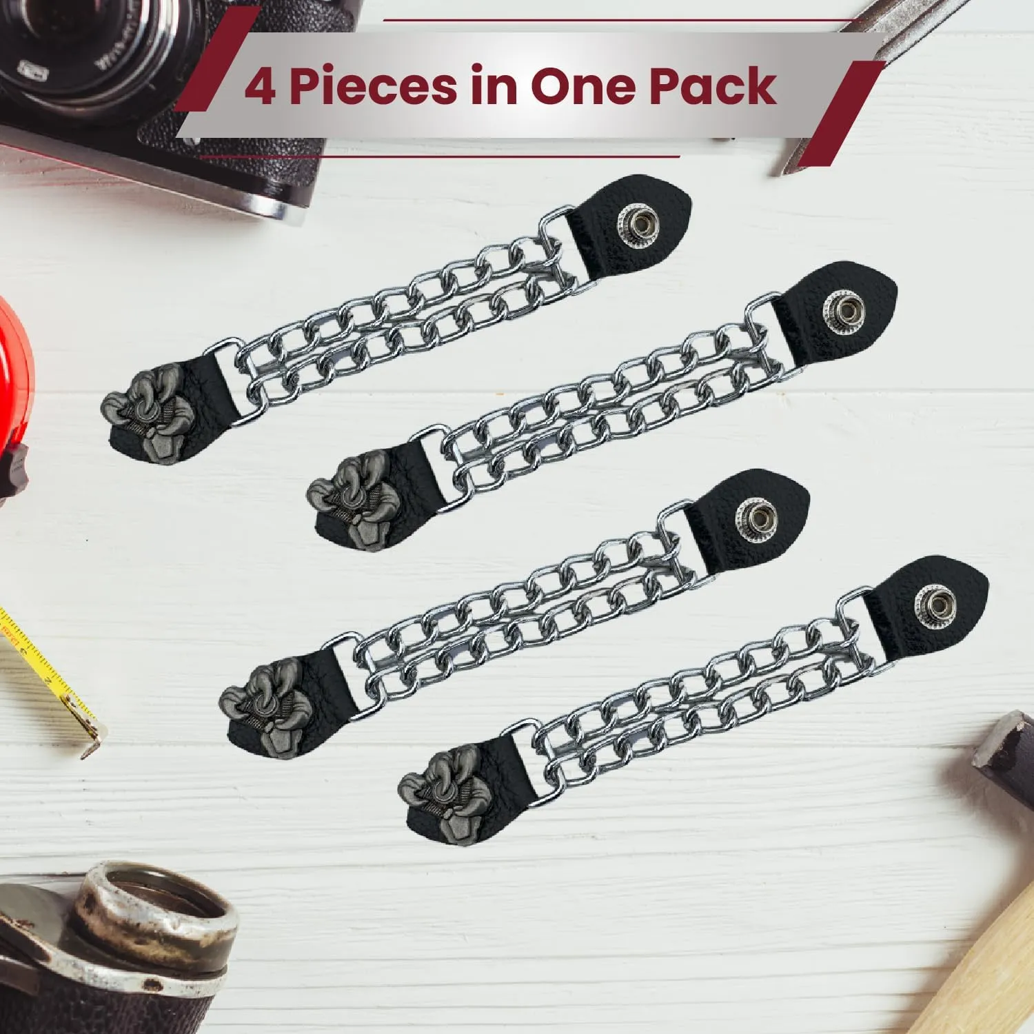 Motorcycle Vest Extenders for Men and Women  Heavy-Duty Chrome Chain with Snap Buttons for Biker Vests & Gear