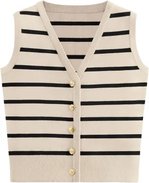 NALANISA Women's Trendy Summer Sweater Vests V Neck Sleeveless Button Up Knit Crop Tank Tops 2025 Y2k Shirts Spring Outfits