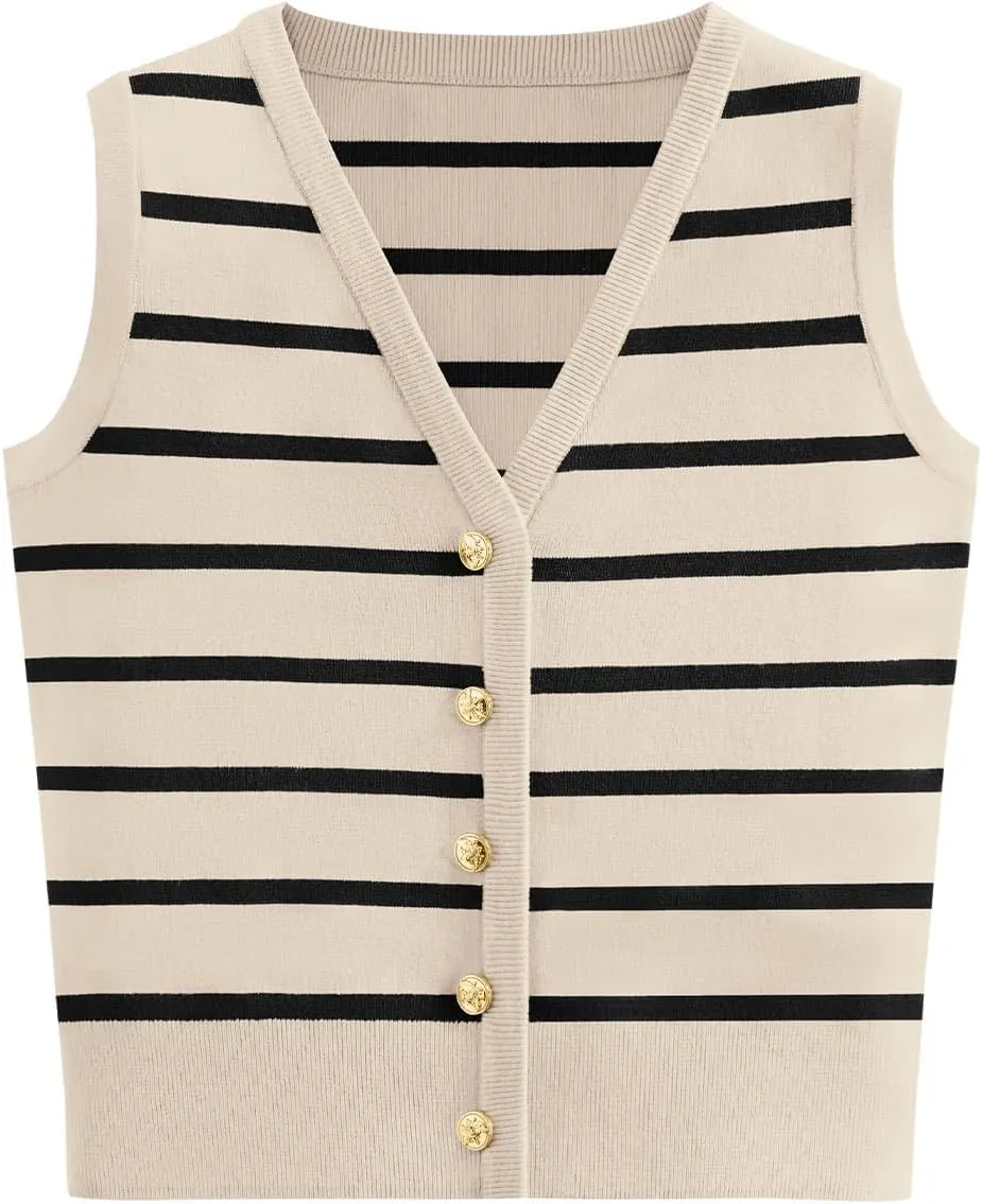 NALANISA Women's Trendy Summer Sweater Vests V Neck Sleeveless Button Up Knit Crop Tank Tops 2025 Y2k Shirts Spring Outfits