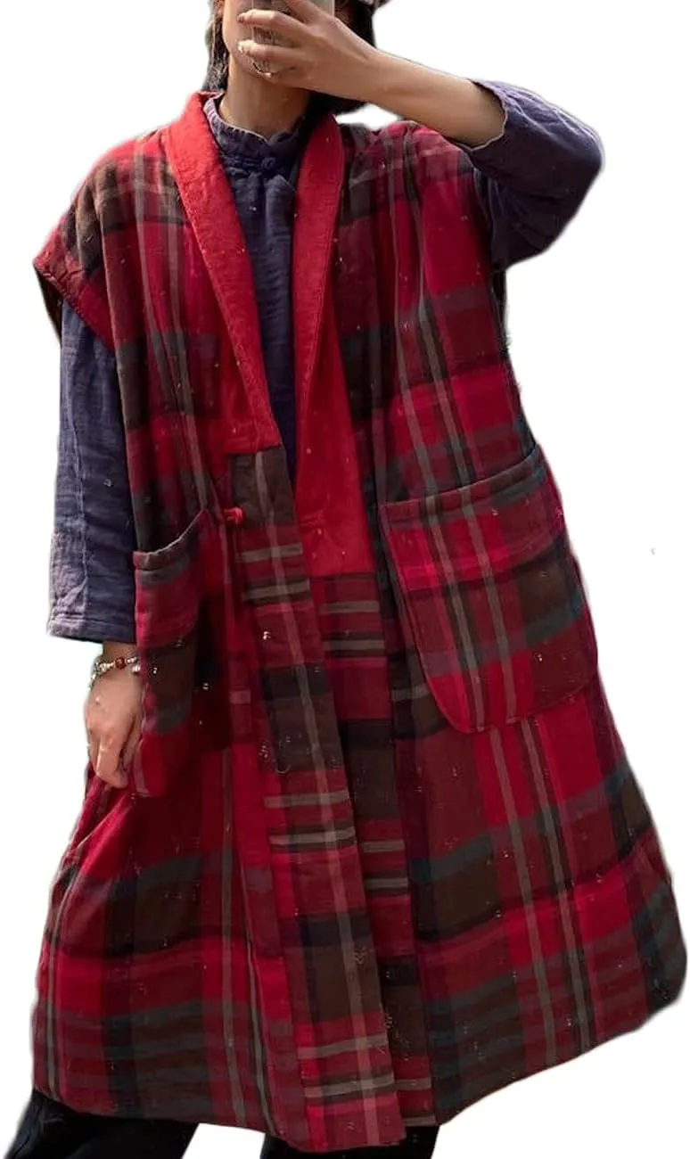 NFYM Women Autumn Sleeveless Vests Cotton Print Floral Long Vests Chinese Vintage Patchwork Waistcoat