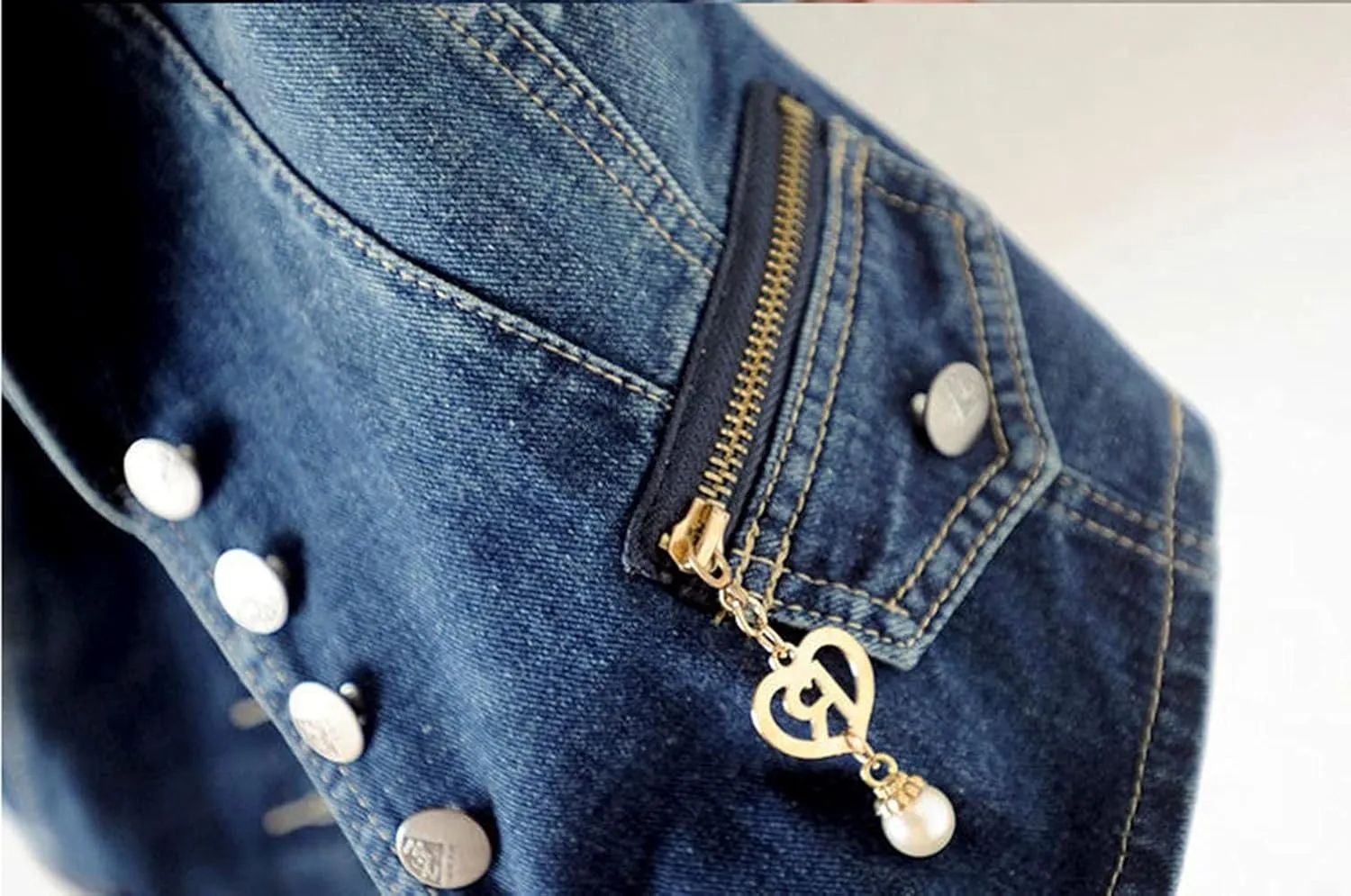 Oiefeen Women's Slim All-match Lapel Blue Denim Vest Jacket Vest