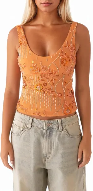 OLAPTA Women Sequin Beaded Sparkle Crop Cami Tank Glitter Rhinestone Low U Neck Sleeveless Backless Sexy Summer Going Out Top