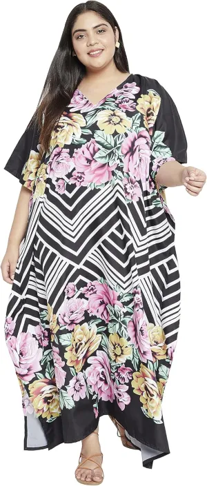 Oussum Women Casual Kaftan Plus Size Long Dubai Caftan Beach Polyester Maxi House Dress for Ladies