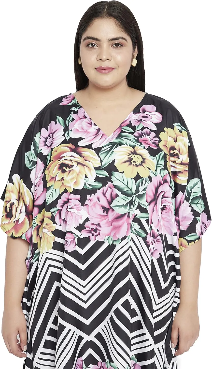 Oussum Women Casual Kaftan Plus Size Long Dubai Caftan Beach Polyester Maxi House Dress for Ladies