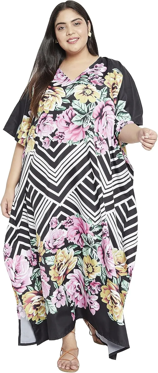 Oussum Women Casual Kaftan Plus Size Long Dubai Caftan Beach Polyester Maxi House Dress for Ladies