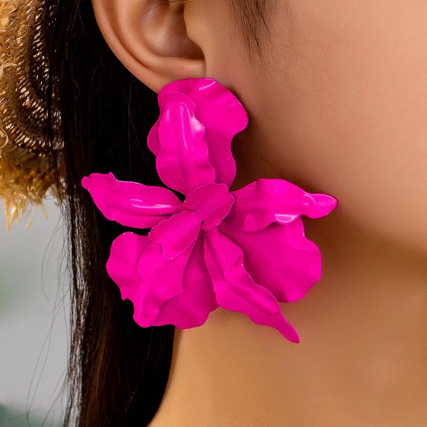 Pink Flower Earrings for Women Flower Dangle Drop Earrings Spring Statement Jewelry Gifts
