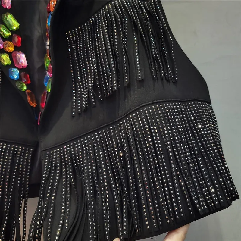Pre Order: Colorful Diamond Tassel Short Vest