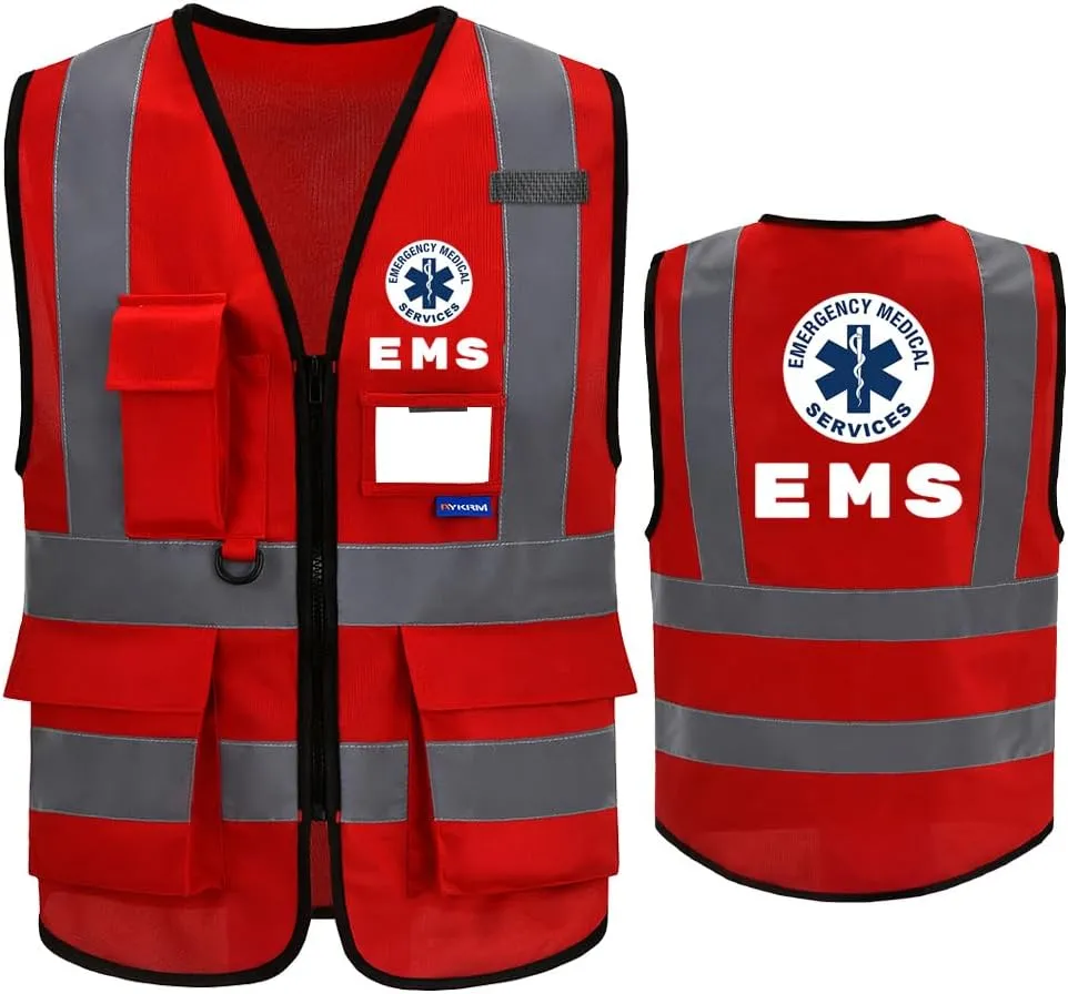 Reflective Security Safety Vests Heavy Duty with 7 Pockets and Front Zipper