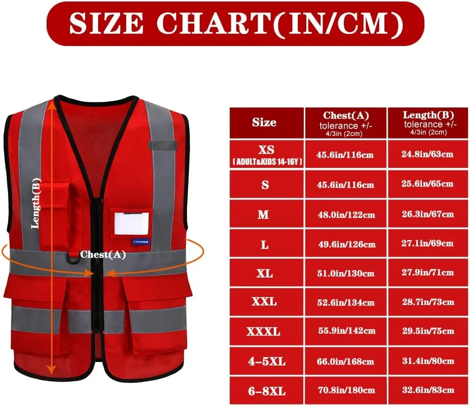 Reflective Security Safety Vests Heavy Duty with 7 Pockets and Front Zipper