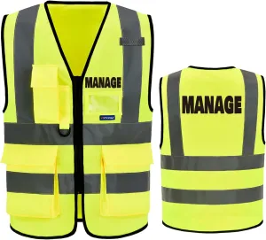 Reflective Security Safety Vests Heavy Duty with 7 Pockets and Front Zipper