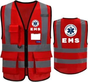 Reflective Security Safety Vests Heavy Duty with 7 Pockets and Front Zipper
