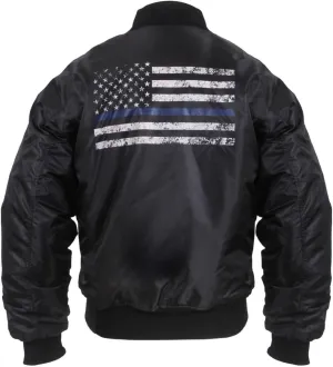 Rothco Thin Blue Line USA Flag Classic MA-1 Flight Jacket, Black