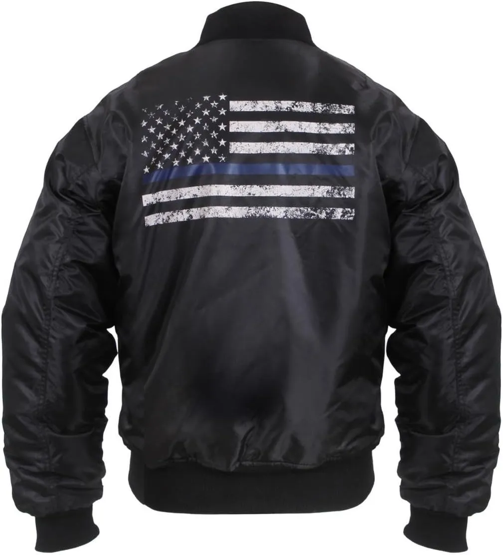 Rothco Thin Blue Line USA Flag Classic MA-1 Flight Jacket, Black