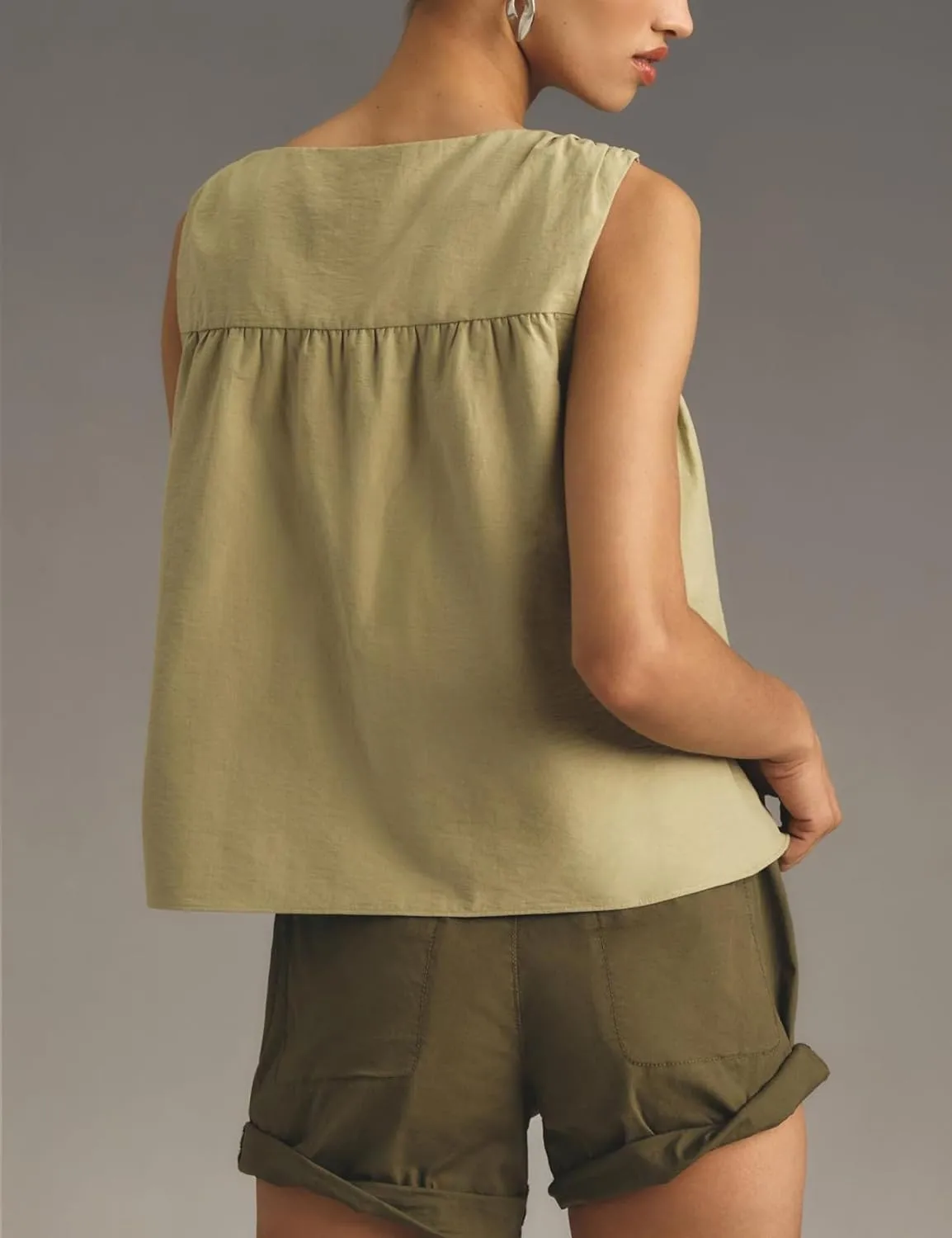 Shiyifa Womens Peplum Babydoll Tops Shirred Swing Tank Tops Pleated Flowy Loose Fit Ruffled Vests