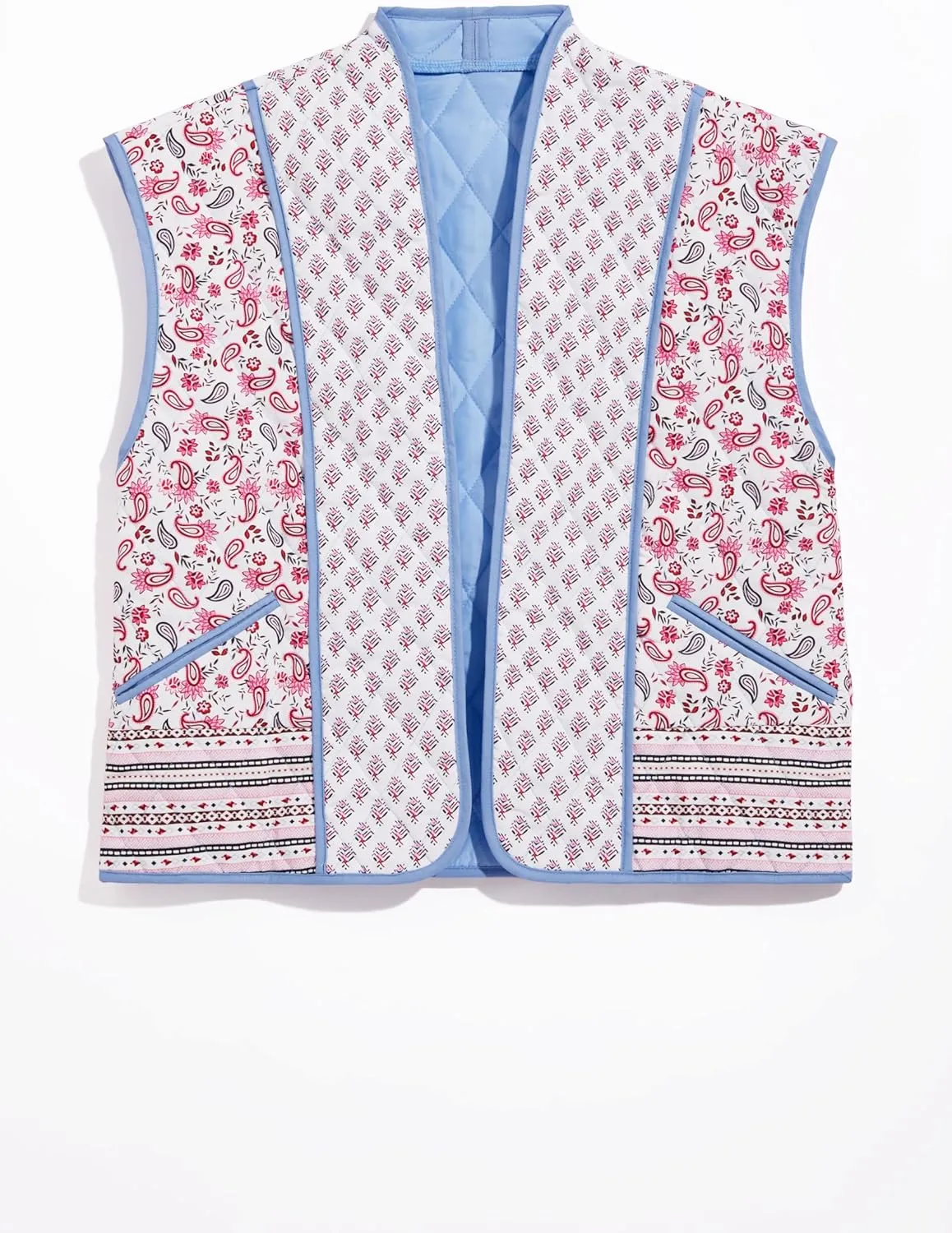 Tankaneo Womens Floral Quilted Puffer Vest Oversized Open Front Cap Sleeve Jacket Sleeveless Patchwork Outerwear