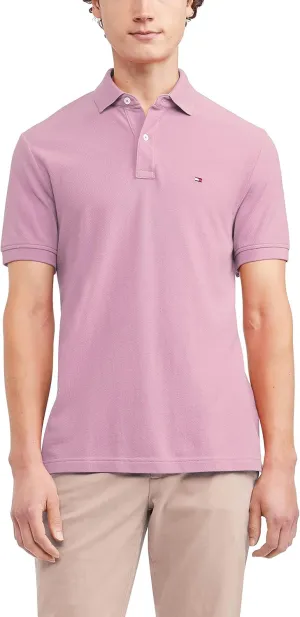 Tommy Hilfiger Men's Polo Shirt Regular Fit, Pebble Pink Small