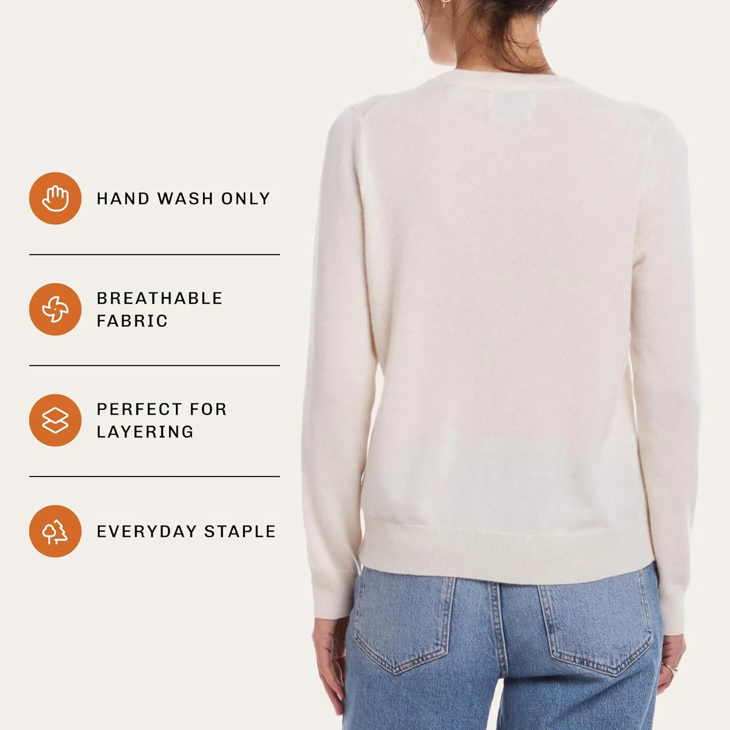 Weatherproof Vintage Women's Lightweight 100% Pure Thin Cashmere Sweater, Long Sleeve Sweatshirt, Casual Soft Pullover(XS-XL)