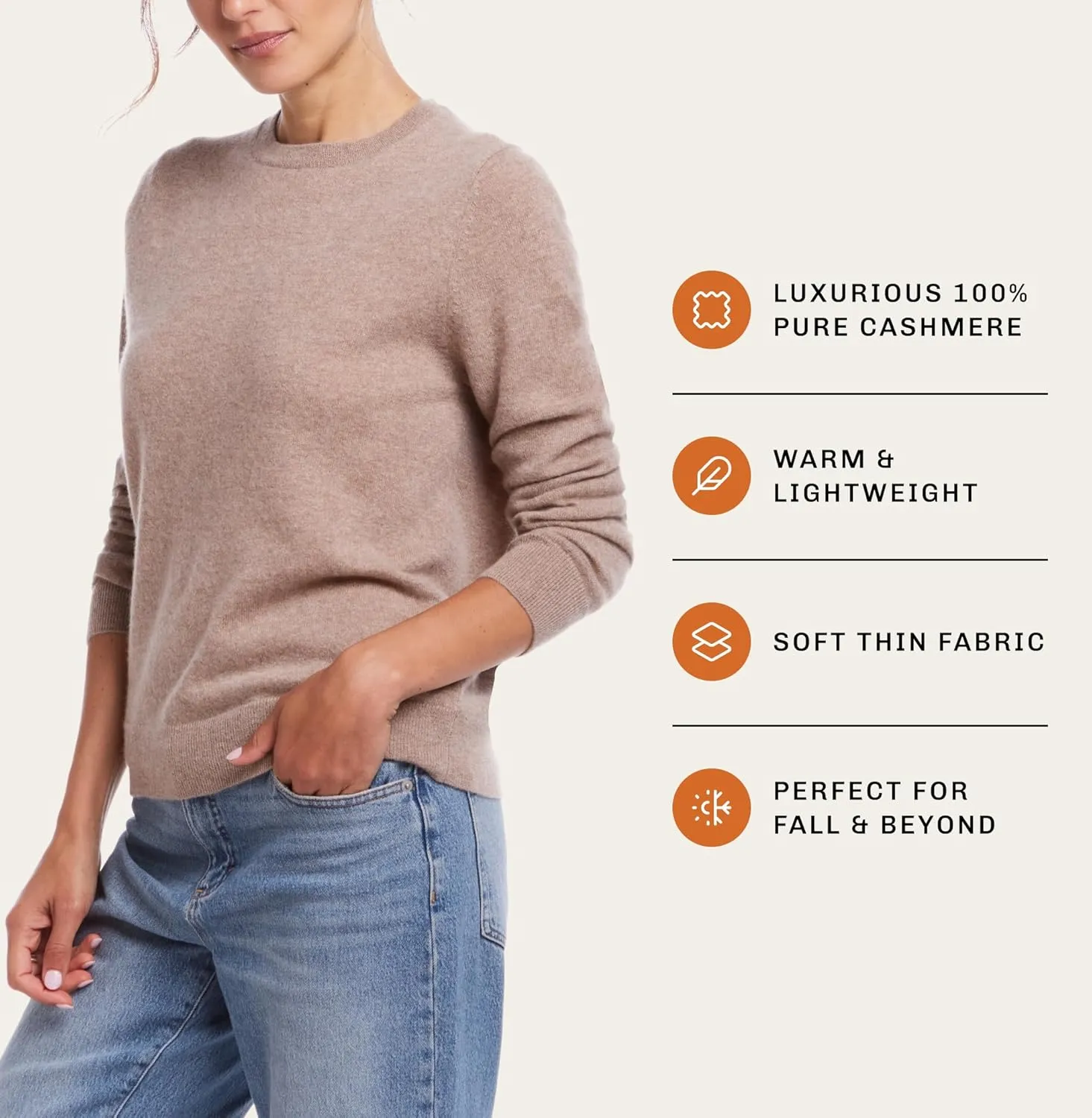Weatherproof Vintage Women's Lightweight 100% Pure Thin Cashmere Sweater, Long Sleeve Sweatshirt, Casual Soft Pullover(XS-XL)