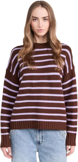 White   Warren Women's Cashmere Blend Striped Crewneck
