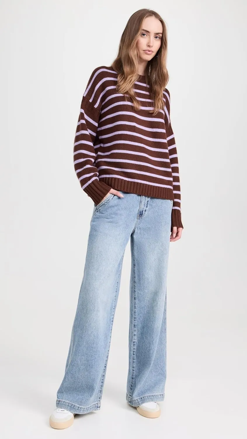 White   Warren Women's Cashmere Blend Striped Crewneck