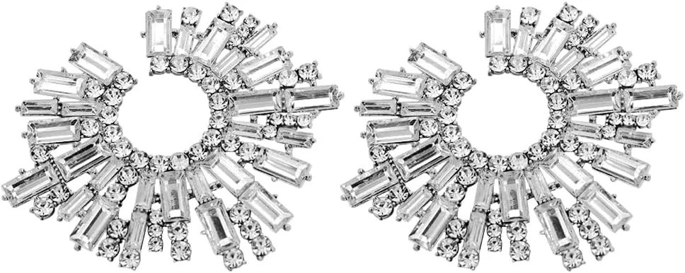 Wiwpar Fashion Crystal Big Statement Off-White Earrings for Women Sparkly Round Shape Earrings Bohemian Pave Rhinestone Earrings Jewelry for Women Brides(off-white)