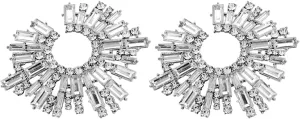 Wiwpar Fashion Crystal Big Statement Off-White Earrings for Women Sparkly Round Shape Earrings Bohemian Pave Rhinestone Earrings Jewelry for Women Brides(off-white)