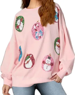 Women Merry Christmas Sequin Sweatshirt Cute Xmas Graphic Crewneck Sweater Holiday Party Long Sleeve Shirts Clothes