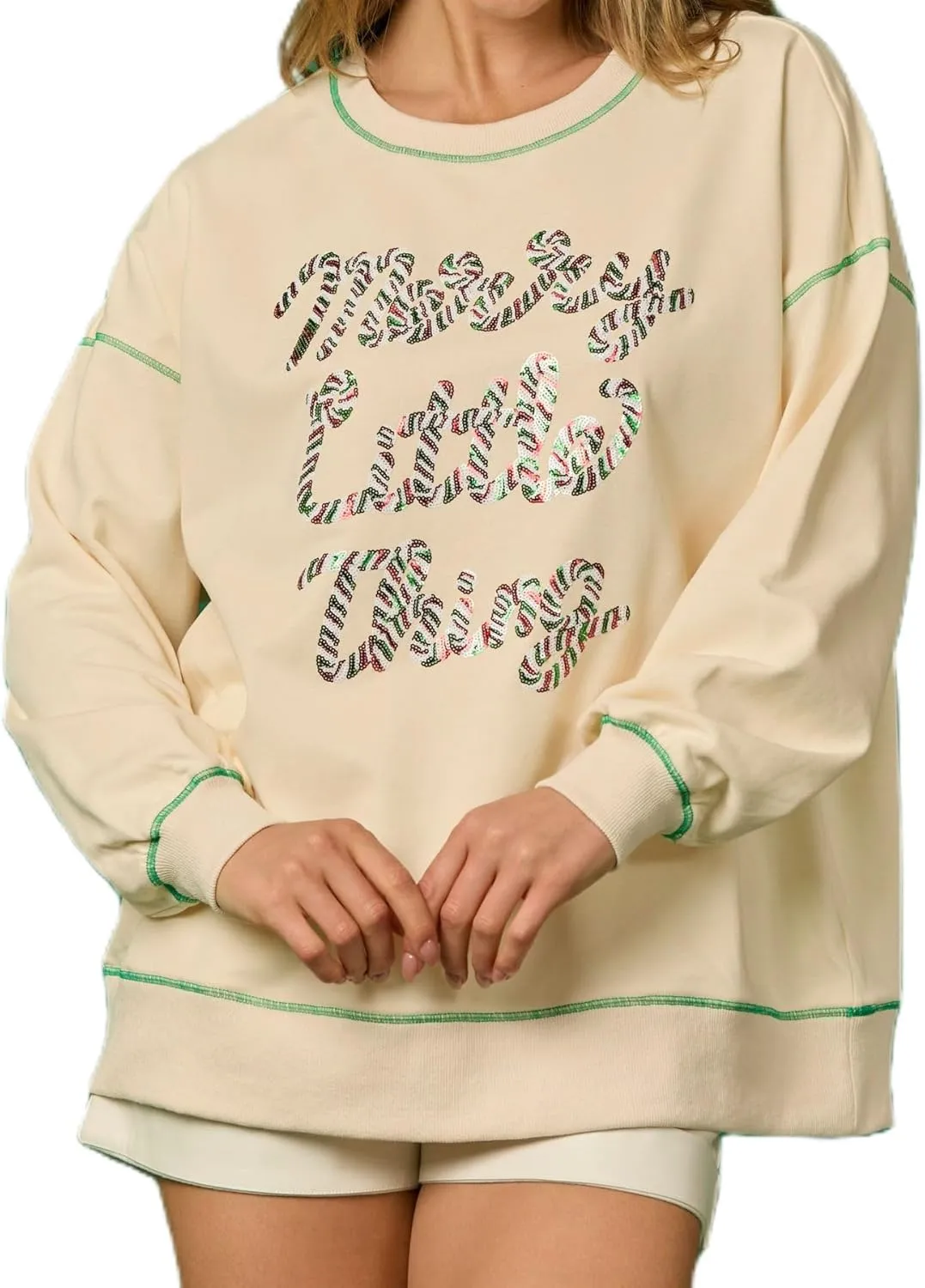 Women Merry Christmas Sequin Sweatshirt Cute Xmas Graphic Crewneck Sweater Holiday Party Long Sleeve Shirts Clothes