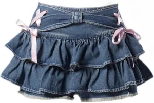 Women's Bow Cute Jean Skirt Y2k Kawaii Low Rise Denim Skirts Vintege Aesthetic Going Out Clothes