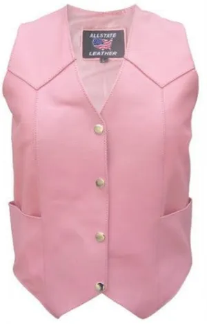 Women's Plain Pink Leather Motorcycle Vest
