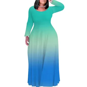 Women's Plus Size Long Sleeve Maxi Dresses T Shirt Solid Color Crewneck Floor Length Sundress Fall Dress with Pockets