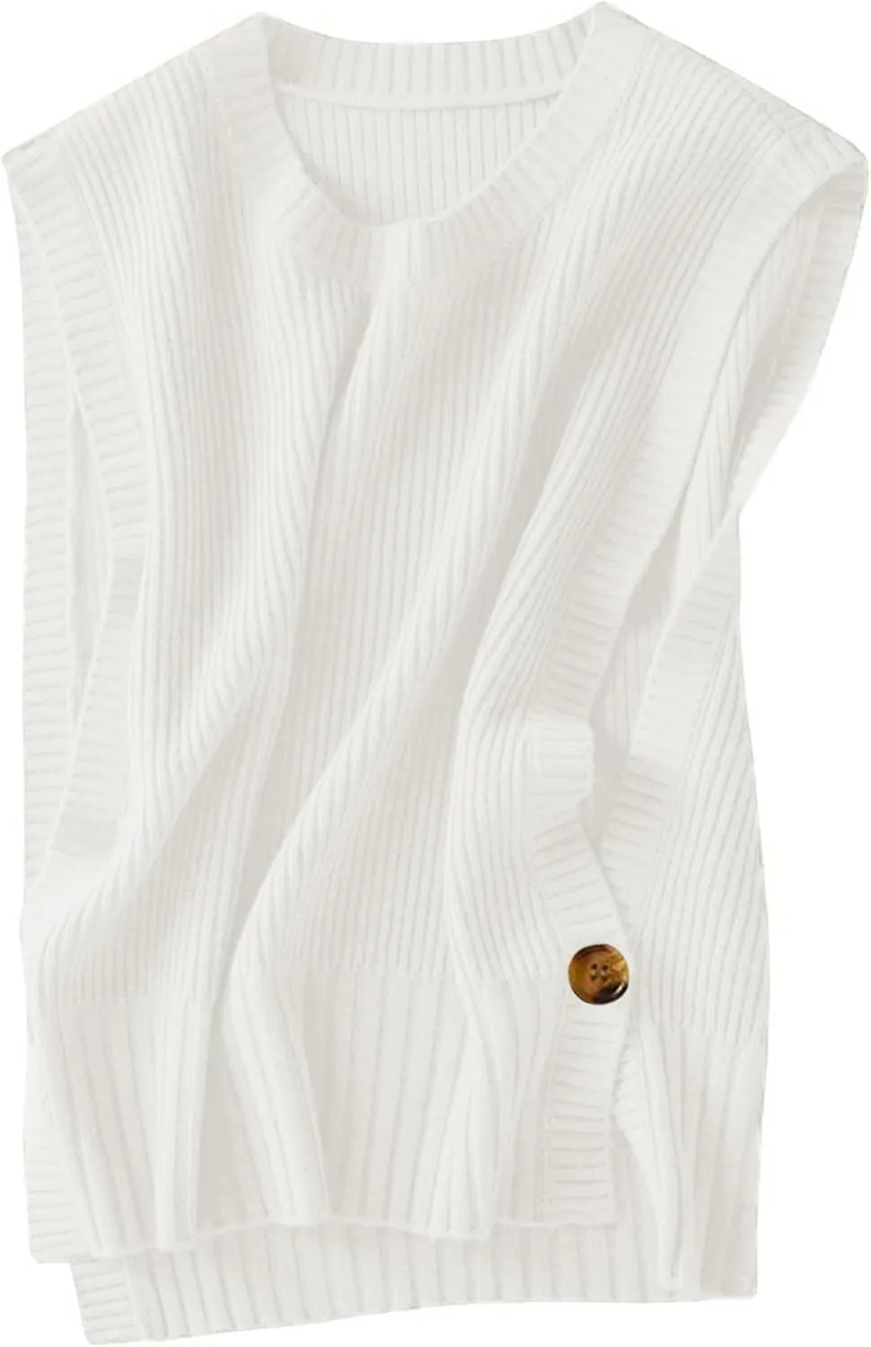 Womens Round Neck Knit Tank Vest Split Split Pullover Sleeveless Ribbed Knit Sweater Vest Tops