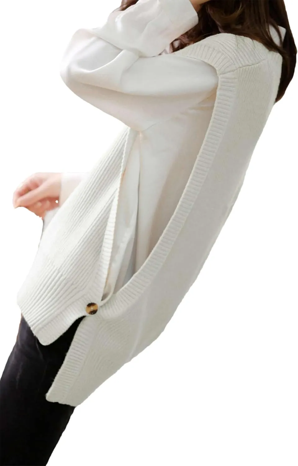 Womens Round Neck Knit Tank Vest Split Split Pullover Sleeveless Ribbed Knit Sweater Vest Tops