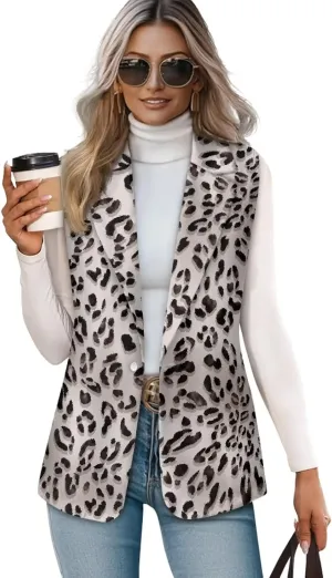 Women's Sleeveless Blazer Vest One Button V neck Loose Outerwear Vests Lightweight Dressy Suit Vest Waistcoat